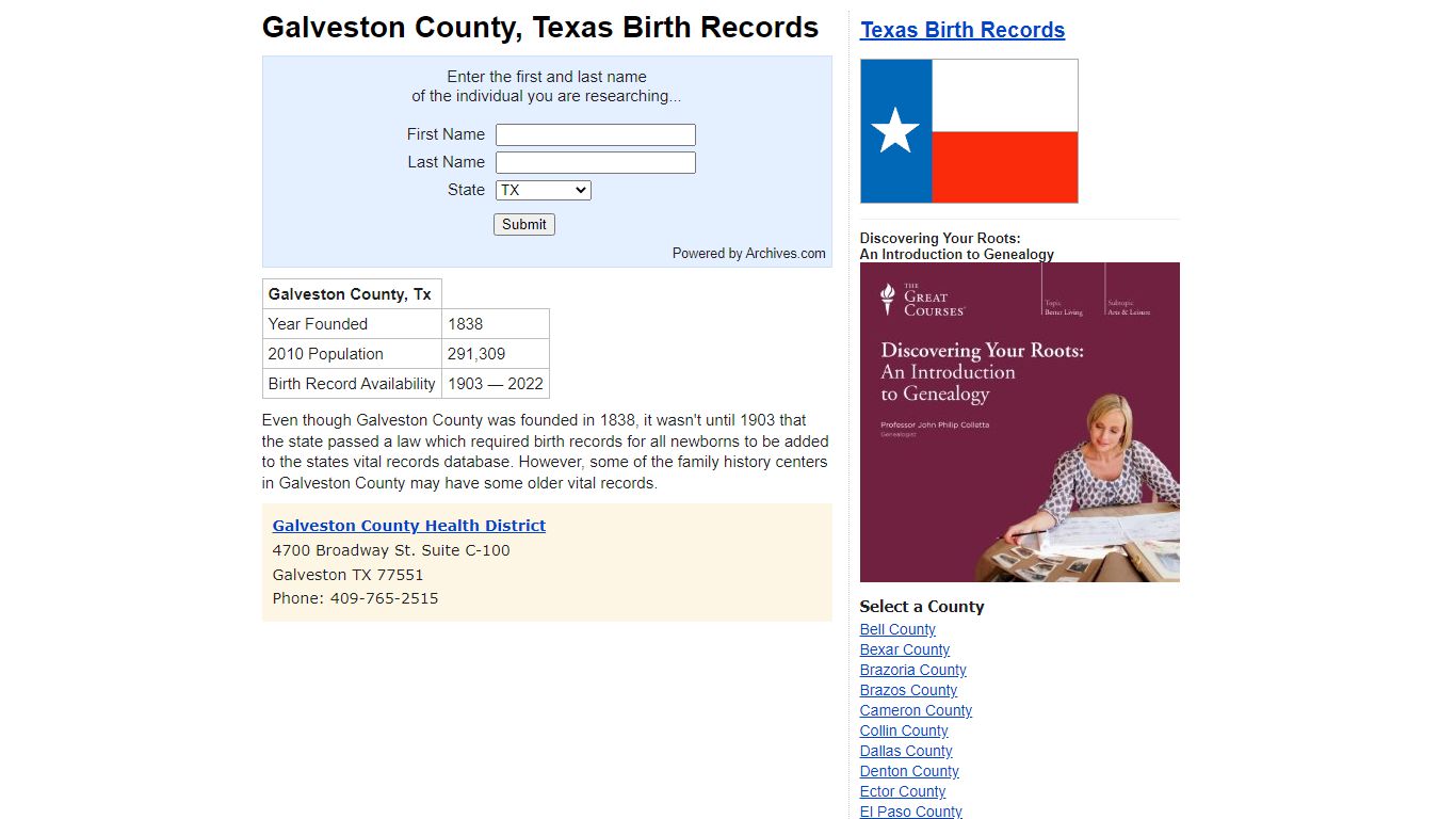 Galveston County, Texas - Birth Records and Birth Certificates